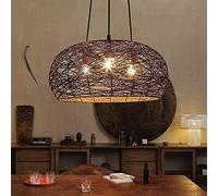 CSSYKV Handmade Rattan Chandelier 3 Lights Round Rattan E27 Hanging Light Fixture Modern Rattan Basket Ceiling Pendant Light For Dinging Room, Farmhouse Retro Industrial Bedroom Bedside