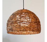 CSSYKV Rattan Basket Lamp Shade Farmhouse Dining Table Pendant Light, with Glass Inner Shade Vintage Rattan Cage Dome Chandelier Vintage Mid Century Pendant Lights for Kitchen Island Living, 1-Lamp