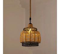 CSSYKV Retro Industrial Iron Retro Attic Chandelier Vintage Hemp Rope Ceiling Lamp, Antique Hemp Rope Iron Kettle Shape Dropped Wire Iron Cage Bar Restaurant Bedroom Interior Light [A-level Energy++]
