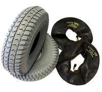 CST Wheelchair Tyre 3.00-4 (260x85) Pack of 2 Grey Tires + Pack of 2 Valves with angle valve, Durable 4 PR Tyre Strong Block Profile Spotlight Wheelchair Tyre Mobility Scooter, Wheelchair, OEM quality