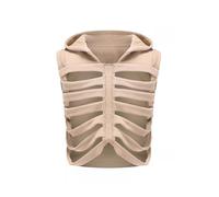CsunYuk Y2K Gothic Skeleton Rib Women Vest Hooded Sleeveless Waistcoat Oversized Clothes for Men Unisex, Khaki, One Size