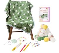 CSWCS Crochet Blanket Kit for Beginners, Daisy Granny Square Throw Kit for Adults, Easy Learn How to Knitting with Yarn & Hook, Complete Starter Set with Step-by-Step Instructions (39" x 31")