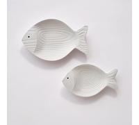 CSWLJS 2PC Beach Decor - Fish Hanging Wall Art, Coastal & Ocean Decor for Bathroom, Patio or Pool. White Wooden Vintage