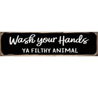 CSWLJS Funny Rustic Metal Tin Signs Wash Your Hands Ya Filthy Animal Kitchen Sign Wall Decor Black Vintage Farmhouse Bar Decor for Home Pantry Dining Room Coffee Shop 4x16 In