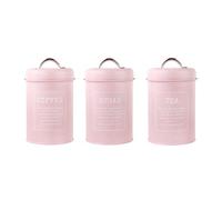 CSXMONEY 3Pcs Tea Coffee Sugar Canisters Set, 1200ml Coffee and Tea Sugar Storage Tins Countertop Organized (Pink)