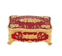 CSXMONEY Vintage Metal Jewelry Box, Rose Design Trinket Storage Case, Rectangle Treasure Chest, Decorative Gift for Women Girls (Gold Red)