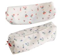 CSXMONEY Women Cute Floral Pencil Bag, Flower Zipper Pencil Case, Multifunction Cosmetic Storage Bag (2 Pieces)