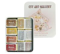 CSY art gallery Handmade Metallic Gold-Silver Watercolours Paint Shimmer Calligraphy Ink Hand Lettering Full Pans Shimmer Watercolour Set for Painting, Mixed Media and Paper Crafts (Set 2)