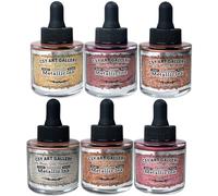 CSY art gallery Pearlescent Acrylic Inks Bottle with Dropper, 1oz - 29.5 ml Set of 6PCS Bronze Gold Red Liquid Drawing Ink for Calligraphy,Wood, Scrapbook Journals, Photo Albums (Saturn Twinkles Set)