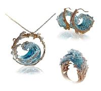 CSYBYW Ocean's Oath Jewelry Set,Adjustable Ocean Wave Necklace/Ring/Earring,Summer Marine Theme Jewelry Packs,Inspirational Jewelry Gift for Women Girls and Teens(1Jewelry Set)