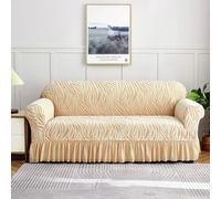 CSYBYW Stretch Velvet Sofa Slipcover,Cushion Couch Cover with Skirt,Easy Fit Universal Furniture Protector(Beige,1 Seater/35-55in)