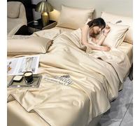 CSYBYW Summer Simple Ice Silk Quilt,Comfortable Cool Washable Air Conditioning Blanket,Lightweight Breathable Quilt 4-Piece Set,for All Ages and Skin Types(Kahki,180 * 220cm-quit)