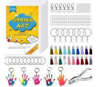 Csyidio 251 PCS Shrink Dink Keychain Kit Includes 20 Sheets Shrink Plastic Sheets, Hole Punch, Tassels, Lobster Clasps, Keychain Clip, Jump Rings, Key Ring, Great for DIY Mother's Day Crafts