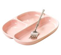 CSYQPDMBDL Divided Dinner Plates, Portion Control Plates, Divided Dinner Plate with 3 Compartment, Ceramic Simple Platte, Portion Control Tray for Grains/Veggies/Fruits(Pink)