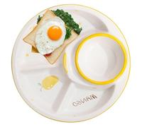 CSYQPDMBDL Divided Dinner Plates, Portion Control Plates, Plate of Dessert Salad 4 Section Compartment Divided Platter, Round Fruit Ceramics Tray for Home/Restaurant(Yellow)