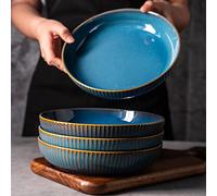 CSYY 4 Pcs Pasta Bowls, 21cm Ceramic Serving Bowls, Blue Round Premium Porcelain Dinner Bowl Sets, 1000ml Bowls Plates Set for Pasta, Salad, Soup, Fruit