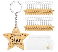 CSYY School Leaver Gift Teacher to Pupil, 24 PCS Star Keyring Gifts Class of 2025 End of Term Token Favor Motivational You're a star Keep Shining, Wooden Star Student Teacher School Graduation Gifts