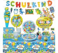 CSYY School Season Decoration Set, 20 Guests School Decoration Party Accessories, 20 Large Paper Plates, 20 Paper Gifts, 20 Napkins, 3 Large Aluminium Balloons, 2 x Cartoon Banners, 25 x Cake Forks, 1