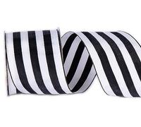 CSZD RIBBON 2.5inch Wide 10 Yards Wired Gift Wrapping Ribbon Black White Stripe Wired Ribbon for Gift Wrapping Crafts DIY Christmas Tree Decor, Wreaths, Bows Farmhouse (Black)