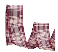 CSZD RIBBON Burgundy Ribbon,Maroon Plaid Wired Ribbon,1.5 Inch Wide, 25 Yards/Roll, for Christmas Tree,Wreaths,Bows, DIY Crafts, Wedding, Party, Gift Wrapping (burgundy/ivory)