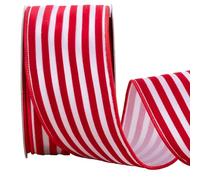 CSZD RIBBON Red Velvet & Satin Striped Wired Ribbon, 2.5in Wide x 10 Yards, Red & White, Christmas, Holiday