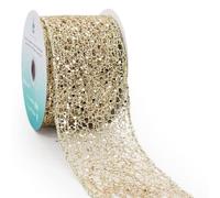 CT CRAFT LLC Sparkling Glitter Mesh Wired Ribbon 2.5" x 10 Yards Champagne Gold for Christmas Home Decor Bow Gift Wrapping DIY Crafts Wreath