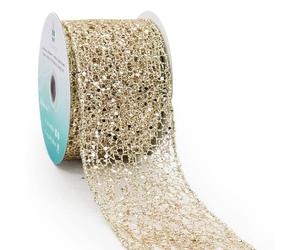 CT CRAFT LLC Sparkling Glitter Mesh Wired Ribbon 2.5" x 10 Yards Champagne Gold for Christmas Home Decor Bow Gift Wrapping DIY Crafts Wreath