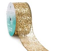 CT CRAFT LLC Sparkling Glitter Mesh Wired Ribbon 2.5" x 20 Yards Gold for Christmas Home Decor Bow Gift Wrapping DIY Crafts Wreath
