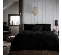 CT Hug and Snug Luxury Fluffy Fur Fleece Duvet Cover Sets Super Soft Warm Cosy Bedding Sets (Black, Double Duvet Set)