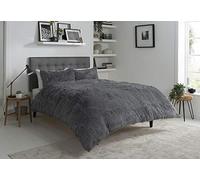 CT Hug and Snug Luxury Fluffy Fur Fleece Duvet Cover Sets Super Soft Warm Cosy Bedding Sets (Charcoal Grey, Double Duvet Set)