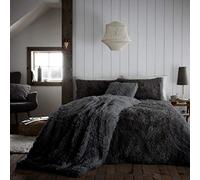 CT Hug and Snug Luxury Fluffy Fur Fleece Duvet Cover Sets Super Soft Warm Cosy Bedding Sets (Charcoal, Double Duvet Set)