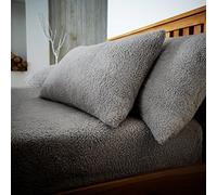CT New Teddy Sherpa Fleece Fitted Bed Sheet (Grey, Double Size Fitted Sheet)