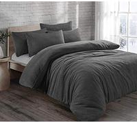 CT New Teddy Sherpa Fleece Luxurious Duvet Cover Sets Quilt Cover Sets Super Soft Warm Cosy Teddy Bear Fleece Bedding Sets (Charcoal, Double Duvet Set)