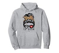 CT Tech Messy Bun Hair Funny Leopard Technologist Pullover Hoodie
