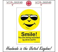 CT012 Smile You Are Being Recorded By 24 Hr Cctv SIGN Grin Watch Safety 100mm x 150mm Sticker/Sav - White Background