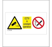 CT058 Cctv In Constant Operation No Smoking Camera Crime Prevention Sign 200mm x 100mm Sticker/Sav - White Background