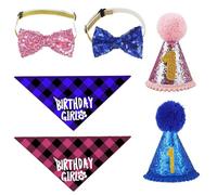 CTALBFF 6 Pcs Pet Costume Accessories, Dog & Cat Birthday Party Decorations, Reusable Pet Birthday Supplies, Triangle Scarf Hat Bow Tie with Gold Number