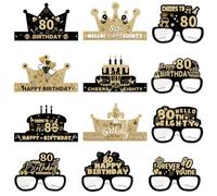 CTALBFF 80th Birthday Decorations, 6 Pcs Hats & Glasses, Black Gold, Paper, Birthday Decorations