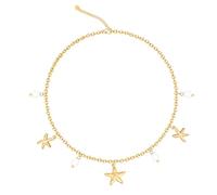 Ctarlitu Shell Necklace For Women 14k Gold Plated Beach Charm Necklace Starfish SeaShell Pearl Pendant Stainless Steel Adjustable Chian For Beach Summer Jewelry, Stainless Steel, Cubic Zirconia
