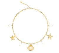 Ctarlitu Shell Necklace For Women 14k Gold Plated Beach Charm Necklace Starfish SeaShell Pearl Pendant Stainless Steel Adjustable Chian For Beach Summer Jewelry, Stainless Steel, Cubic Zirconia