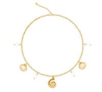 Ctarlitu Shell Necklace For Women 14k Gold Plated Beach Charm Necklace Starfish SeaShell Pearl Pendant Stainless Steel Adjustable Chian For Beach Summer Jewelry, Stainless Steel, Cubic Zirconia