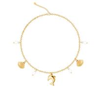 Ctarlitu Shell Necklace For Women 14k Gold Plated Beach Charm Necklace Starfish SeaShell Pearl Pendant Stainless Steel Adjustable Chian For Beach Summer Jewelry, Stainless Steel, Cubic Zirconia