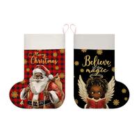 CTATDIOP Merry Christmas Stockings Santa Claus One Piece, 15.75" Red Christmas Stocking for Girls Boys Gifts, Cute Angel Believe in The Magic Hanging Xmas Stocking for Tree Mantel Party Decorations