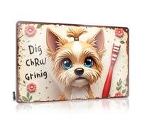 CTDF Bar Accessories Man Cave Adorable Yorkshire Terrier With Toothbrush: A Whimsical Floral Ba Tin Sign Vintage Metal Tin Sign Men Decor(20X30CM)