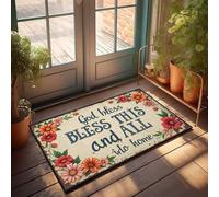 CTDF Door Mats Outdoor Large God Bless This Home: A Warm Floral Welcome Sign Doormat Front Doormat Fun Door Mat(40X60CM)