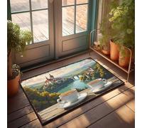 CTDF Fall Front Door Mats Outdoor Two Cups Of Tea On A Wooden Table With A Castle In The Background Doormat Front Door Mats For Outdoor Entrance Doormats Outd(65X90CM)