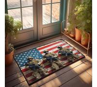 CTDF Fall Outdoor Mats For Front Door Three Soldiers Standing In Front Of American Flag Doormat Decorations For The Kitchen Funny Bar Decor(65X90CM)