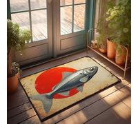 CTDF Farmhouse Front Door Mat Metallic Fish Against A Red Circle Background Doormat Bathroom Rug Sets Cave Man Bar(50X80CM)