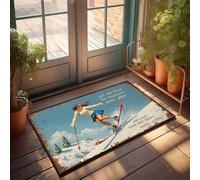 CTDF Funny Decor For Bar Snowy Escapades: Skiing Bliss In A Winter Wonderland Doormat Outdoor Decorations For Patio Retro Room Decor(65X90CM)