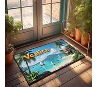 CTDF Funny Decor For Bar Vcalica: A Tropical Paradise With Sailing Boats And Palm Trees Doormat Outdoor Decorations For Patio Retro Room Decor(50X80CM)
